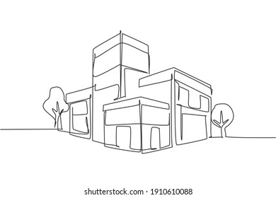 Single continuous line drawing luxury house building at big city  Home architecture property isolated minimalism concept  Dynamic one line draw graphic design vector illustration white background