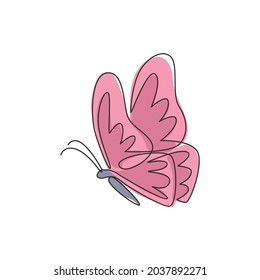 Single continuous line drawing of luxury butterfly for corporation logo identity. Beauty salon and healthcare company icon concept from animal shape. One line draw graphic design vector illustration