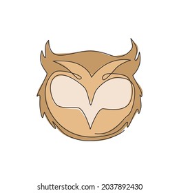 Un único dibujo de línea continua de lujosos búhos cabeza para la identidad del logo corporativo. Concepto de icono de la empresa a partir de la forma animal. Ilustración gráfica de diseño de trazos de vectores de línea única