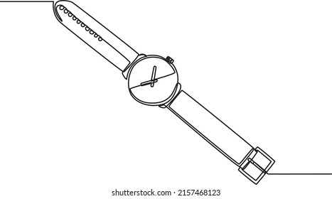 Single continuous line drawing of Luxury men's watch. watches. Modern one line draw design graphic vector illustration.