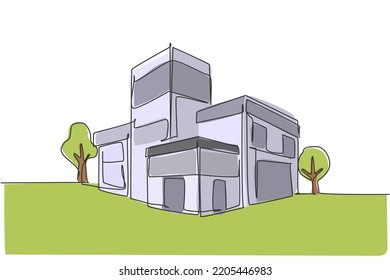 Una línea continua dibujando la casa de lujo en la gran ciudad. El concepto de minimalismo aislado de la arquitectura del hogar. Dibujo de línea dinámica gráfico ilustración de vector ilustración de fondo blanco
