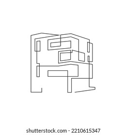 Una línea continua dibujando casa de lujo en gran ciudad. Concepto minimalista casa de arquitectura inmobiliario aislada. Ilustración vectorial de diseño gráfico de una línea dinámica