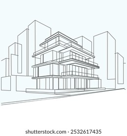 Single continuous line drawing luxury house building at big city. Home architecture property isolated minimalism concept. Stay at Home Line Icon.