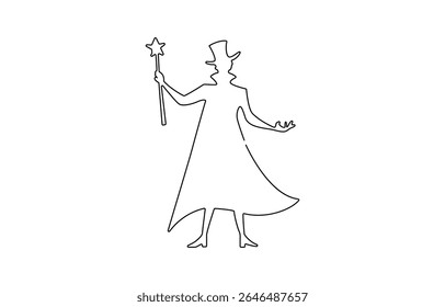 Single continuous line drawing the magician puts on a show by getting a bird out of his magic hat. A very, Professional work profession and occupation minimal concept.