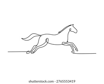A single continuous line drawing of a majestic horse in full stride across the frame