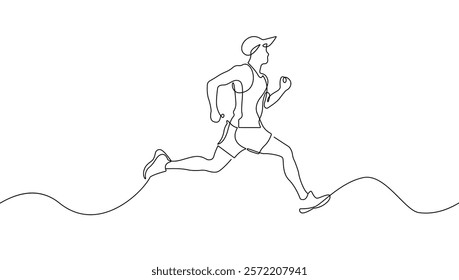 Single Continuous Line Drawing of Male Runner. Simple Modern Linear Drawing of Sport Concept. Male Running Minimalism Style One Line Vector Illustration for Trendy Sport Design. Not AI