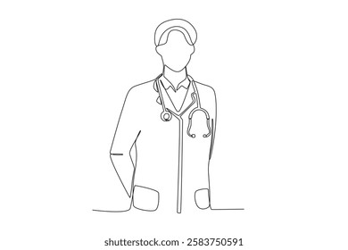 Single continuous line drawing of A male doctor. Medical health care service workers concept one line draw design vector graphic illustration
