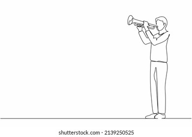 Un único dibujante de línea continua tocando trompeta. Música instrumental. Músico de jazz tocando trompeta. Jugador de trompeta. Artista de orquesta. Espectáculo musical. vector de diseño gráfico de una línea