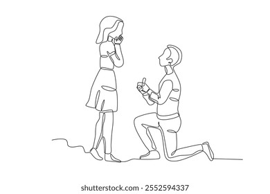 Single continuous line drawing of a man who is confessing his love to a woman. Dynamic single line draw design graphic vector illustration.