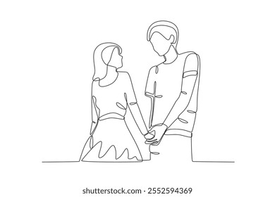 Single continuous line drawing of a man who is confessing his love to a woman. Dynamic single line draw design graphic vector illustration.