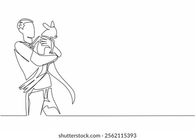 Single continuous line drawing man hugging kangaroo. Cared for since they were small, it is time to release them into their natural habitat. Hug an Australian Day. One line design vector illustration