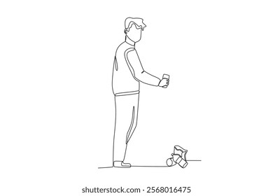 Single continuous line drawing of a man who is throwing garbage in a public place.One line draw graphic design vector illustration
