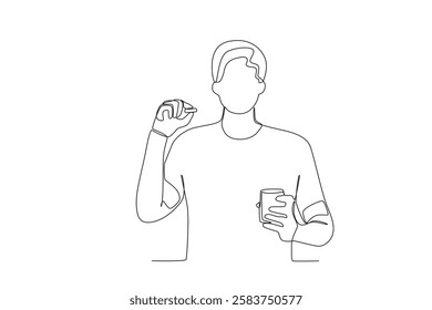 Single continuous line drawing of Man taking medicine when sick. Medical health care service workers concept one line draw design vector graphic illustration
