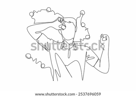 Single continuous line drawing a man lying on the grass holding a golf ball placed on his eye. Free sessions from training are used to take a short break. Amateur. One line design vector illustration