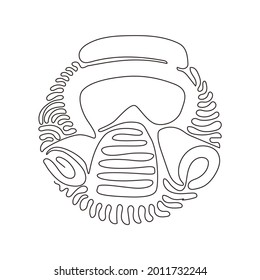 Máscara de dibujo de línea continua única con gafas y filtros de aire. Defensa y protección contra la intoxicación por humo y humo. Estilo de fondo del círculo de redondeo giratorio. Diseño gráfico dinámico de tracción de una línea