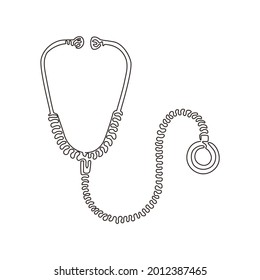 Single continuous line drawing medical icon stethoscope, diagnostic symbol. Doctor item, hospital pictogram, symbol medicine. Swirl curl style. Dynamic one line draw graphic design vector illustration