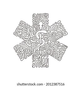 Single continuous line drawing medical snake health symbol. Medicine system and health care concept. Medical icon. Medicine logo. Swirl curl style. One line draw graphic design vector illustration