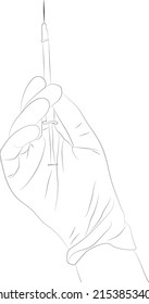 Single continuous line drawing medical needle and doctor's hand. Illustration medical concept. Outline hand drawn medical needle, disease and treatment.