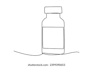Single continuous line drawing of a medicine bottle