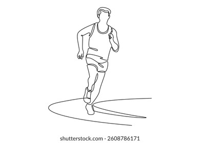 Single continuous line drawing of men running a marathon. Fitness stretching concept. Trendy one line draw design vector illustration