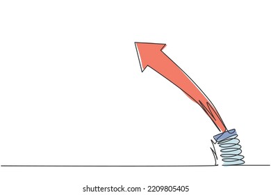 Single continuous line drawing of metal spring with leaping up arrow symbol above. Business jumping growth metaphor. Minimalism concept dynamic one line draw graphic design vector illustration