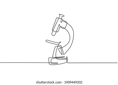 Single continuous line drawing microscope school library to learn chemistry study  Back to school minimalist style  Education concept  Modern one line draw graphic design vector illustration