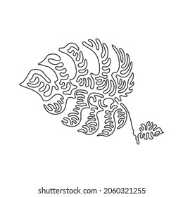 Einmaliges durchgehendes Zeichnen von minimalem Monsterablatt. Botanisches Konzept für Plakate, Tapete, Totbeutel, Handy, T-Shirt, Aufkleber. Schwenken Sie den Curl-Stil. Grafik-Design-Vektorgrafik einer Zeile