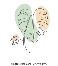 Single continuous line drawing minimal monstera leaf. Botany style concept for posters, wall art, tote bag, mobile case, t-shirt, sticker print. Trendy one line draw design vector graphic illustration