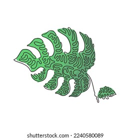 Single continuous line drawing minimal monstera leaf. Botany style concept for posters, wall art, tote bag, mobile case, t-shirt, sticker print. Swirl curl style. One line draw graphic design vector