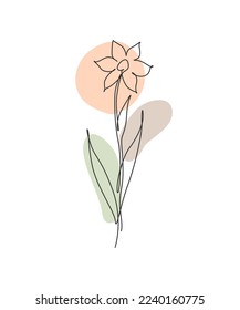 Single continuous line drawing minimalist beauty jasmine flower. Floral concept for posters, wall art, tote bag, mobile case, t-shirt print. Trendy one line draw design vector graphic illustration