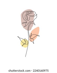 Single continuous line drawing minimalist beauty red rose flower. Floral concept for posters, wall art, tote bag, mobile case, t-shirt print. Trendy one line draw design vector graphic illustration