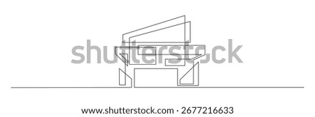 Single continuous line drawing of a modern house, showcasing minimalist architectural design. Ideal for real estate, construction, or design themes.