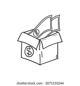 Single continuous line drawing of Money bag with banknotes. Symbol of wealth, success and good luck. Cash money. concept one line draw design vector illustration