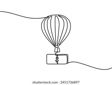 Single continuous line drawing of money and air balloon
