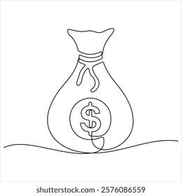 Single continuous line drawing of money bag money storage and investment single Line art saving Investment and finance bank object vector