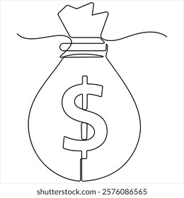 Single continuous line drawing of money bag money storage and investment single Line art saving Investment and finance bank object vector