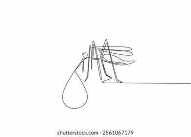 Single continuous line drawing mosquitoes that have drops of blood at the tip of their suckers. Diseases transmitted by mosquito bites. Health. World Malaria Day. One line design vector illustration