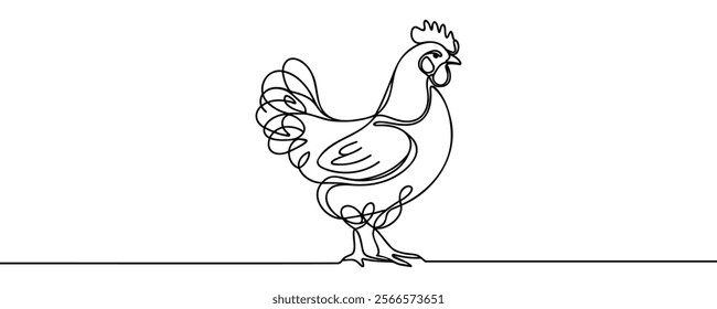 Single continuous line drawing a mother hen chicken