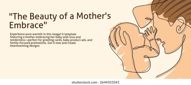 Single continuous line drawing mother hugs baby in the middle of her heart. The infinite happiness of being a young mother. Always be grateful. Family. Baby Day. One line design vector illustration