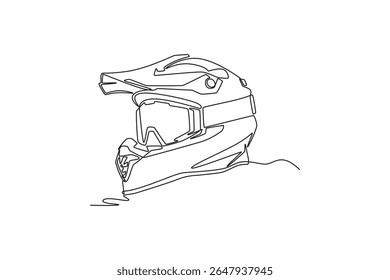 Single continuous line drawing motocross sport helmet. High quality racer helmet logo icon. Dirt motorsport championship racing safety concept. Dynamic one line draw graphic design vector illustration