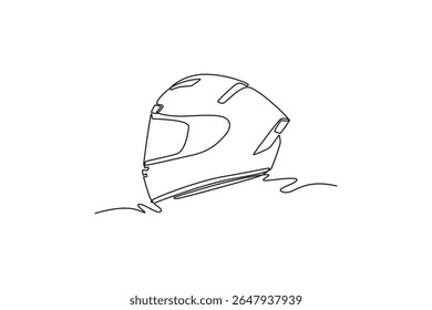 Single continuous line drawing motor racing helmet with closed glass visor. Motorcycle sports, race, motocross or biker club, motorsport competition. One line draw graphic design vector illustration