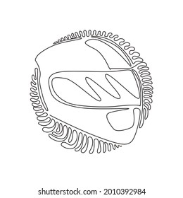 Einfach durchgehender Motorradsporthelm. Racer Helm Logo. Motorsport Auto-Kart Rennen Transport Sicherheit Konzept. Schwirl-Kreis-Hintergrund-Stil. Dynamische Einzeilenzeichnung