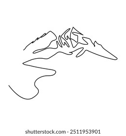 Einzelne durchgehende Linie Zeichnung Berge Kontur Vektorgrafik
Mountain Range durchgehend Einfache Linie 
Einfache Linie Kunstvektor der Berge mit schwarzer Linie