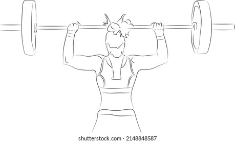 Single continuous line drawing muscular woman. Woman lifting weights. Outline hand drawn Sport, training women. Workout doing gymnastics. sporty woman.
