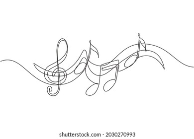 Single continuous line drawing music symbols. music note. Musical symbol in one linear minimalist style. Trendy abstract wave melody. Vector outline sketch of sound. One line draw graphic design - Shutterstock ID 2030270993