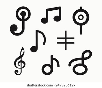 Single continuous line drawing music symbols. music note. Musical symbol in one linear minimalist style. Trendy abstract wave melody. Vector outline sketch of sound. One line draw graphic design