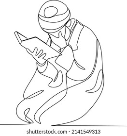 Single continuous line drawing of muslim person raise and open hands praying, from rear view. Islamic holy day Ramadan Kareem and Eid Mubarak pray concept one line draw design vector illustration