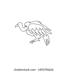 Single continuous line drawing of mystery vulture for foundation logo identity. Griffon bird mascot concept for national zoo icon. Modern one line draw design vector illustration