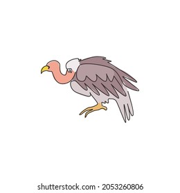 Single continuous line drawing of mystery vulture for foundation logo identity. Griffon bird mascot concept for national zoo icon. Modern one line draw design vector illustration