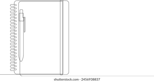 Single continuous line drawing of notebook with a pencil. Writing business draft on office notes concept. One line vector illustration.